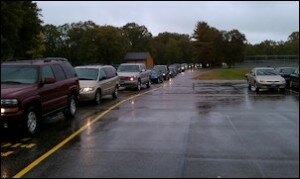 The McKid line at Baxter School. No parents got wet in the taking of this photo.